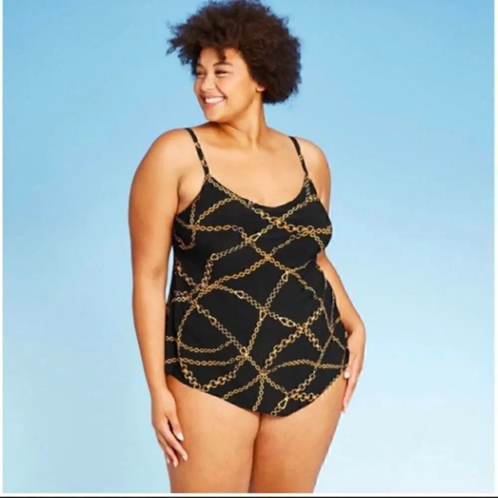 Aqua Green NEW Tankini bathing suit TOP chains black gold plus size 18W